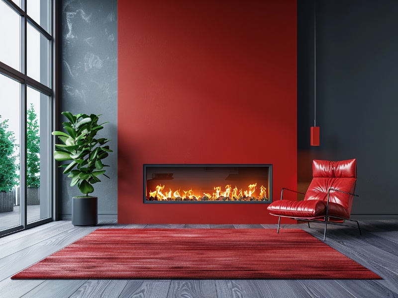 A sleek wall mount electric fireplace installed in a modern living room.