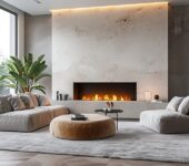 Modern living room with a sleek gas fireplace, discussing how to read fuel indicators.