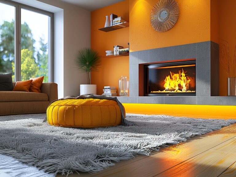 Cozy and safe fireplace in a comfortable and stylish living room.