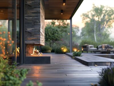 Sleek indoor-outdoor fireplace on a stylish back porch, helping you choose the perfect fit.