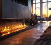 Modern gas fireplace in a stylish home.