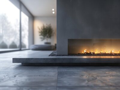 Modern electric fireplace with adjustable heat settings that can be used for long periods.