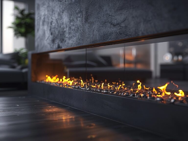 Modern and beautiful, a functional linear fireplace in a contemporary room.