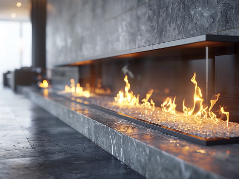 Low-maintenance, modern electric fireplace in a sleek contemporary room.