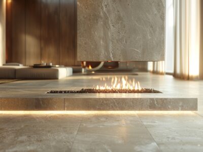 Picture of a fireplace with a mist effect, beautifully enhancing the ambiance of a living room.