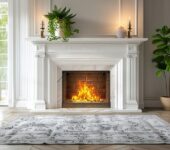 Image of a modern gas fireplace in a cozy living room setting, highlighting its decorative appeal.