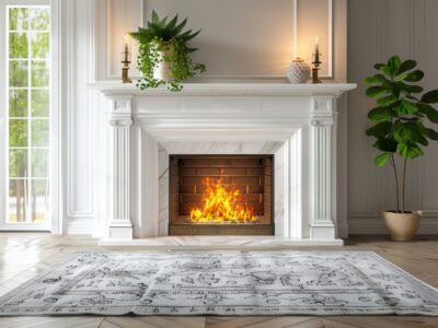 Image of a modern gas fireplace in a cozy living room setting, highlighting its decorative appeal.