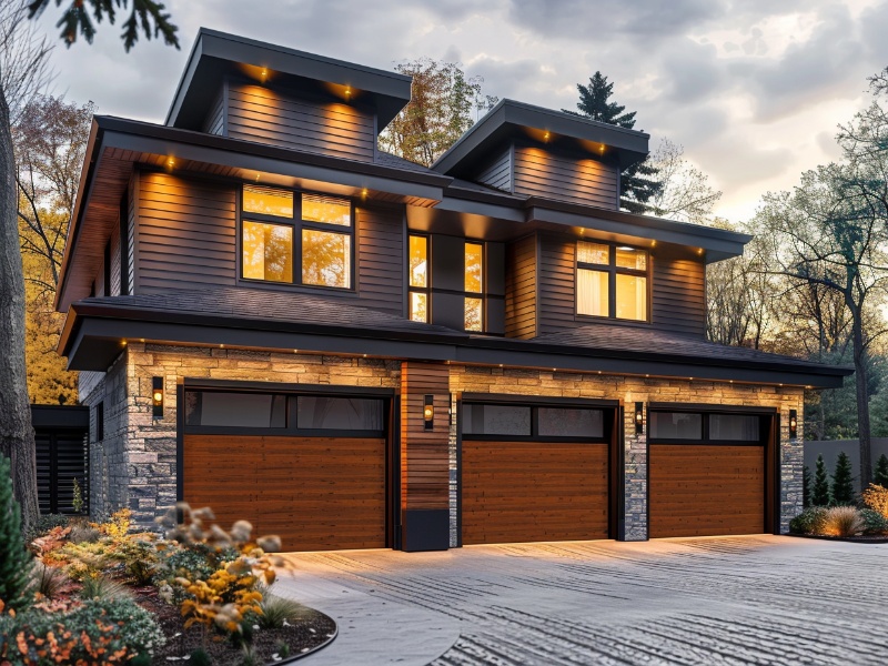 A garage door equipped with additional features like windows, increasing its overall weight.