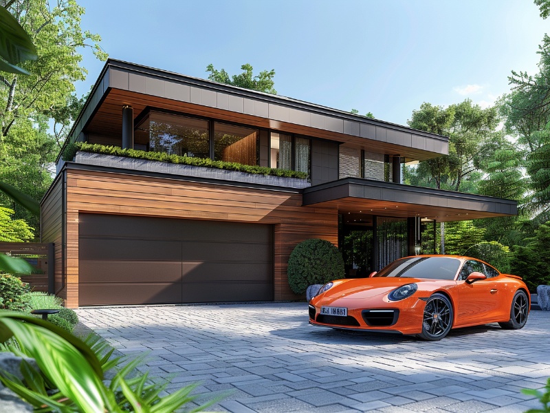 Elegant double garage door enhancing a home's facade.