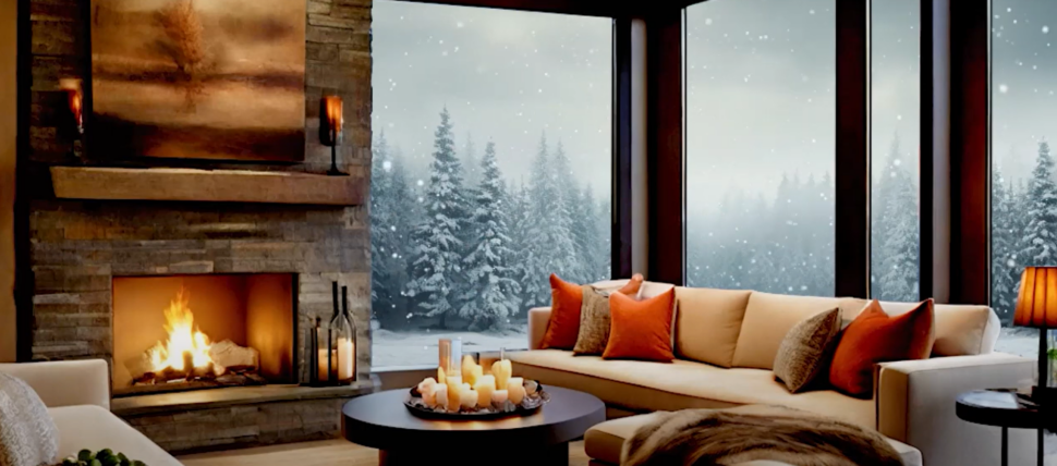 Fireside Views and Snowy Delights in the Living Room