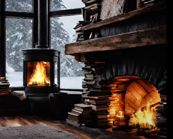 Cozy Living Room Bliss Relaxing Ambiance Crackling Fireplace and Snowfall