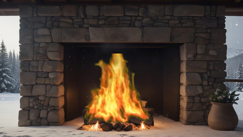 Cozy Fireplace with Snowy Breeze Relaxing Crackling Sounds