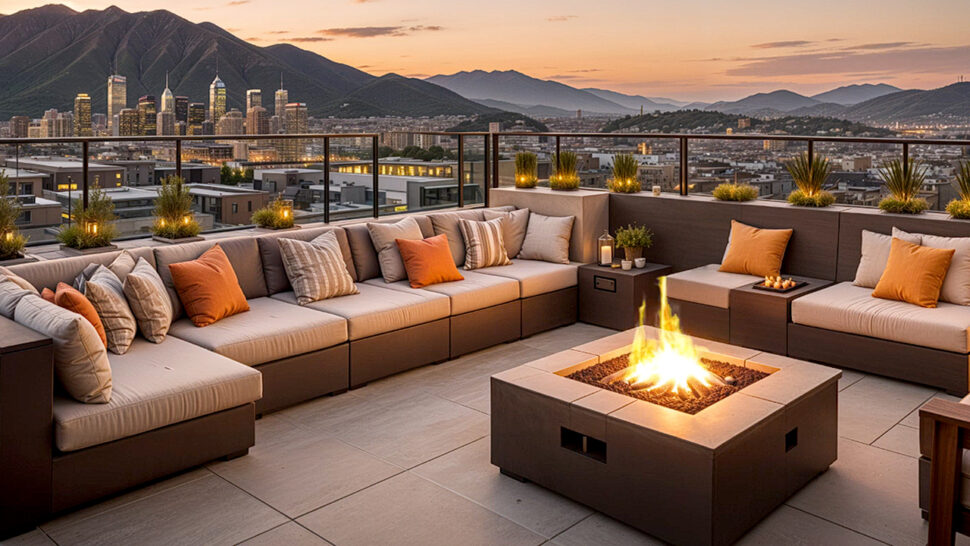 Stress-Relief Jazz Tunes Urban Mountain Views & Cozy Fireplace Sounds for Deep Relaxation