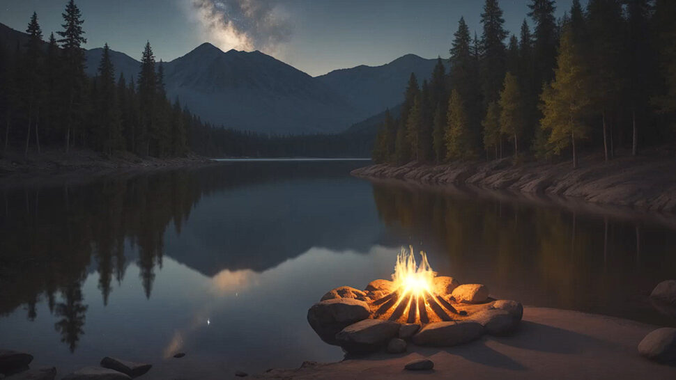 Bonfire with Crackling Sounds and River Ambiance for Relaxation and Sleep