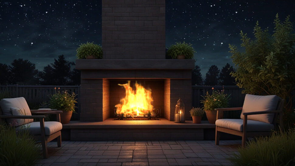 Cozy Backyard Fireplace with Relaxing Crackling, Nature Sounds for Relaxation, Sleep, and Meditation