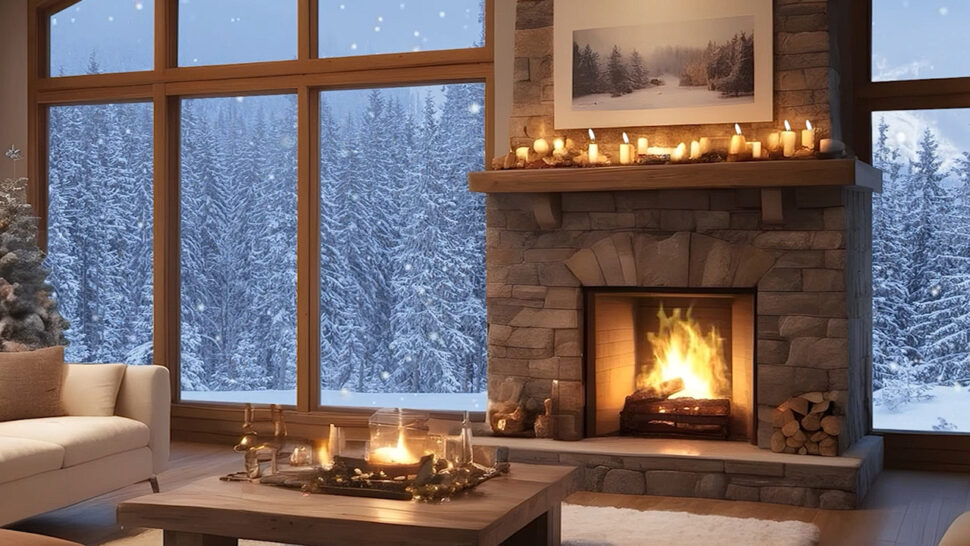 Winter Relaxation Cozy Cabin Ambience with Crackling Fireplace Sounds