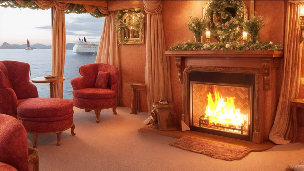 Cozy Fireplace Ocean Wave with Crackling Sounds Sooths for Sleeping