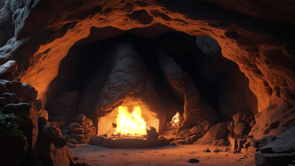Cozy Fireplace inside the Cave with Relaxing Smooth Music for Relaxing, Sleeping and Meditation