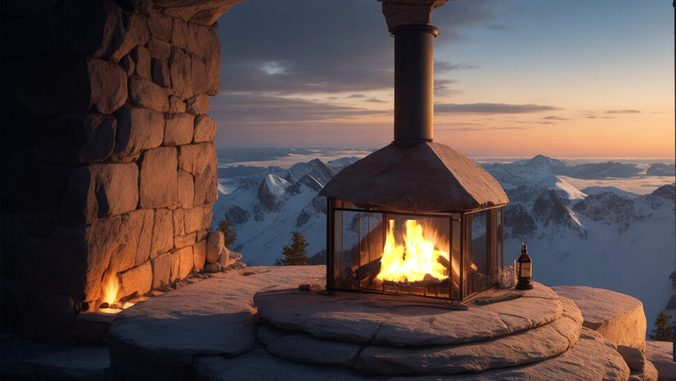 Cozy Fireplace on Mountain Top with Relaxing Strong Wind Blow Good for Sleeping and Meditation