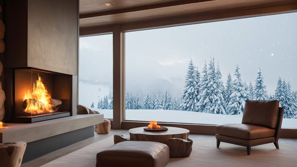 Cozy Fireplace with Snowy Breeze Relaxing Crackling Sounds