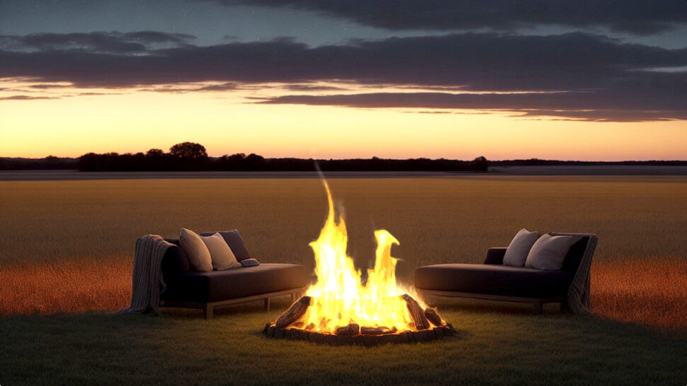 Enchanting Starry Night Cozy Fireplace & Tranquil Open Field Escape Pink and Brown Noise