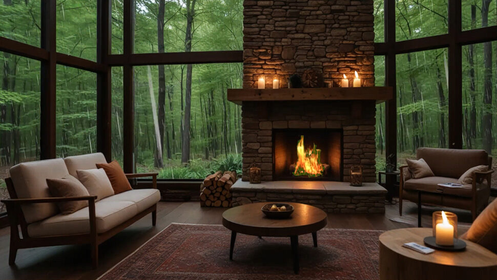 Rainy Day Fireplace Ambience for Relaxation and Meditation
