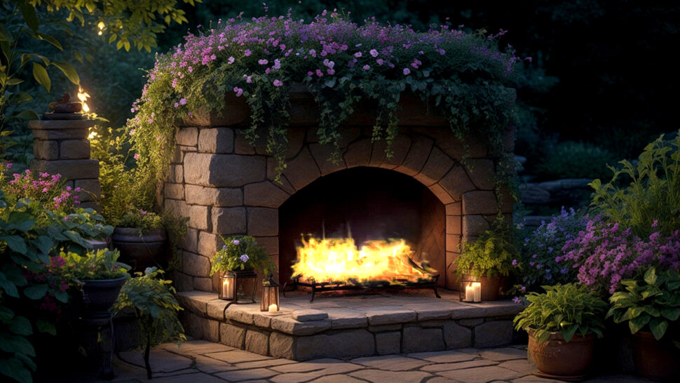 Immerse Yourself in Peace Fireplace & Blooming Garden with Nature Sounds and Fire Crackling