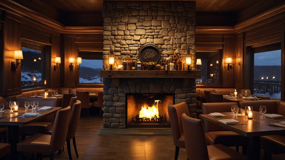 Jazz Night by the Fire Cozy Fireplace Ambiance in a Relaxing Restaurant