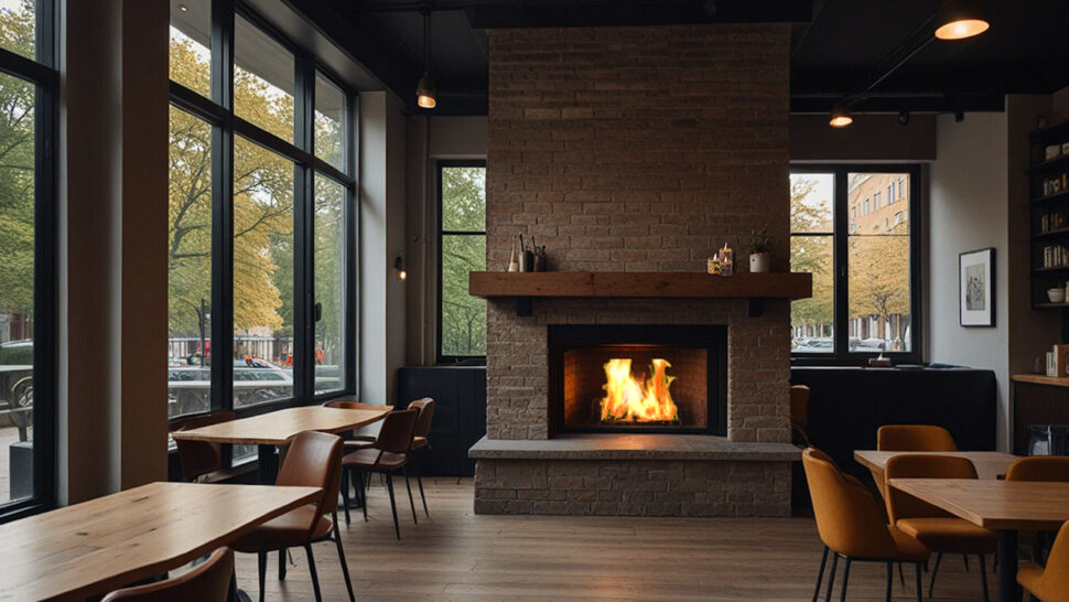 Meditative Coffee Shop Vibes Fireplace Ambience with Relaxing Crackles