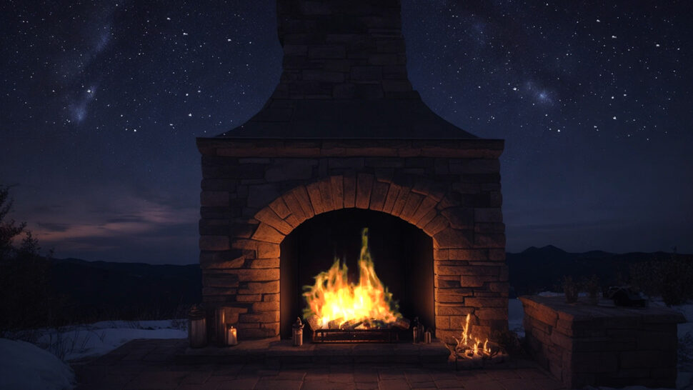Night Sky Fireplace Crackling Sounds with Soft Chill Music for Sleeping & Relaxing and Peace