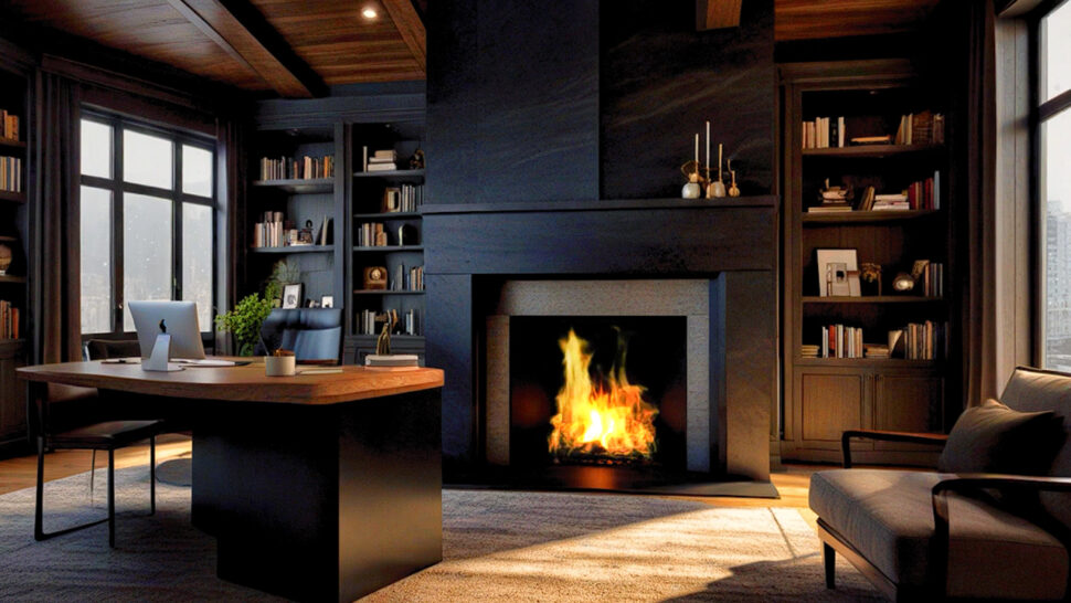 Office Fireplace Relaxation Crackling Sounds and Flame for a Cozy Atmosphere