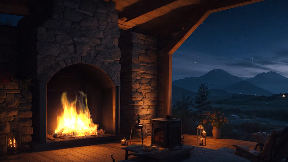 Relaxing Background Sounds with Cozy Fireplace and Fireflies Crackling Sounds and Brown Noise