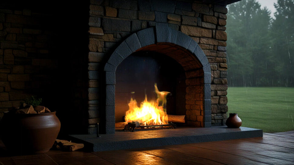 Relaxing Fireplace Ambience with Rain Sounds Crackling Fire for Meditation