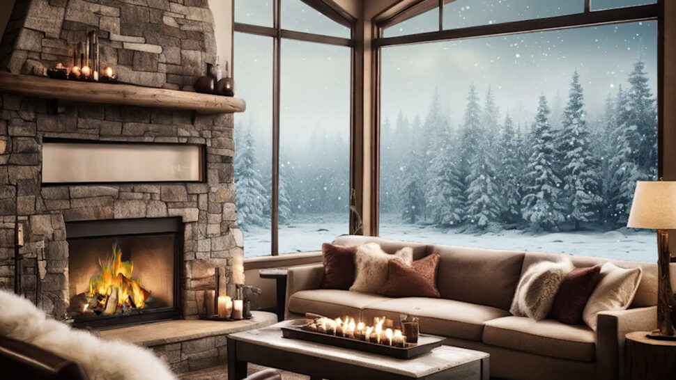 Relaxing Fireplace Sounds with Snow Fall Cozy Ambience for Work and Study Dreifuss Fireplaces