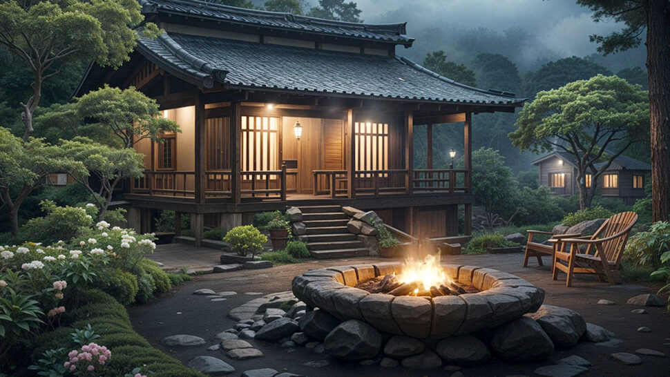 Relaxing Night Ambience Fireplace and Nature Sounds with Green and Brown Noise for Sleep and Study