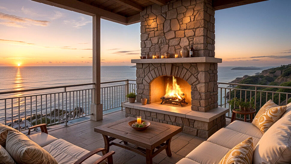 Relaxing Ocean Ambience Soothing Calm Music With Fire Crackling Sound