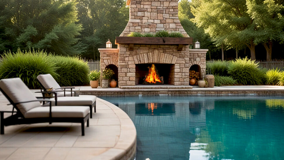 Relaxing + Sleep Music Jazz and Crackling Sounds - Summer - Side of the Pool, Cozy Fireplace