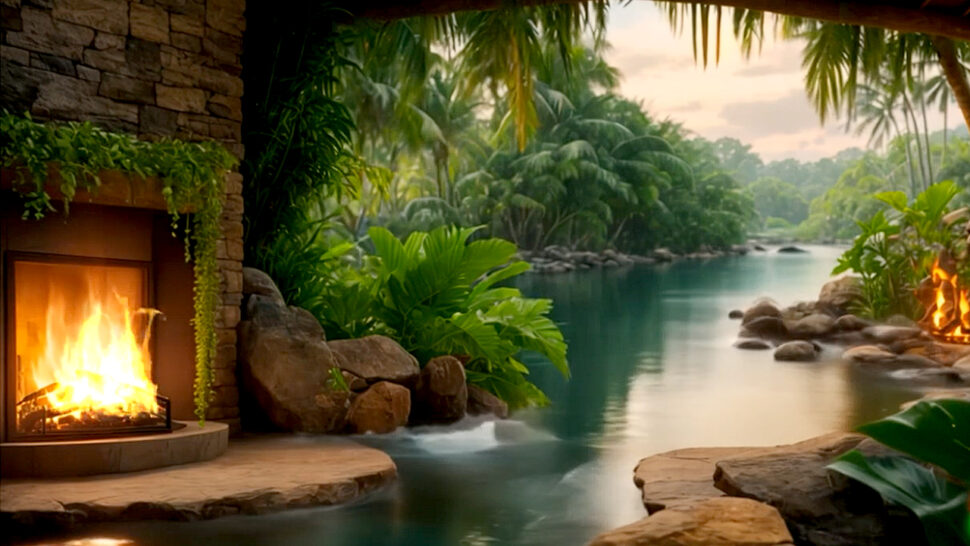 Relaxing Tropical River and Crackling Sounds Sooths for Study and Sleep Brown Noise Meditate