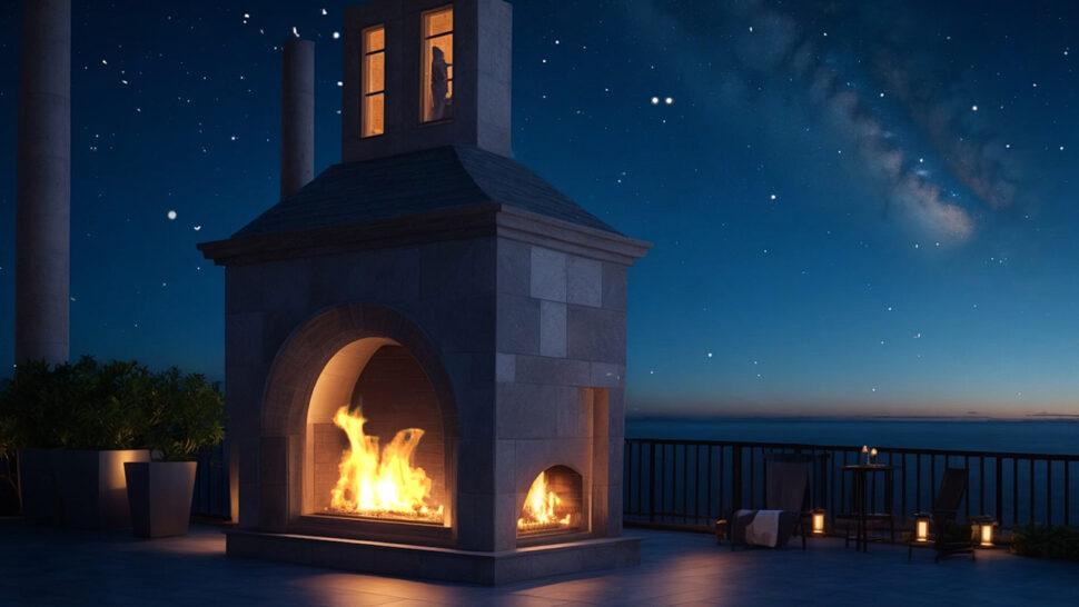 Rooftop Cozy Fireplace with Relaxing Meditation Wind and Crackling Sounds Pink and Brown Noise