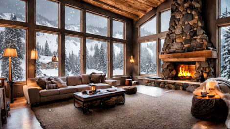 Snowy Cozy Haven: Fireplace, Breeze, and Relaxing Ambiance