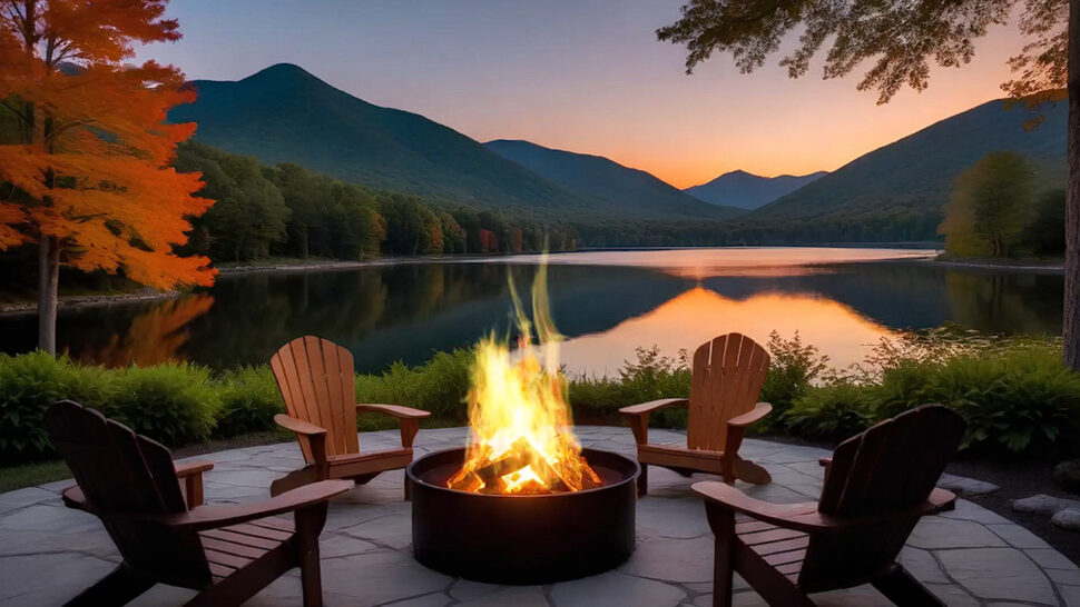 Soothing Firepit Ambience Crackling Fire and with Outdoor Fire Pit Lake View Serenity
