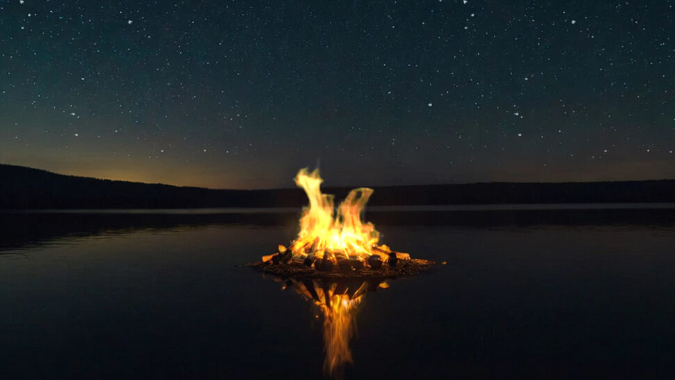 Starry Lake Bonfire Relaxing Ambiance, Falling Stars, Crackling Sounds for Sleep and Meditation