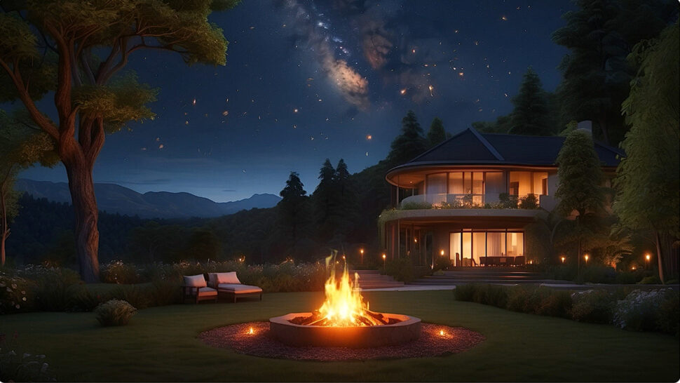 Starry Night Bonfire Relaxing Crackling Sounds with Mountain Serenity for Sleep