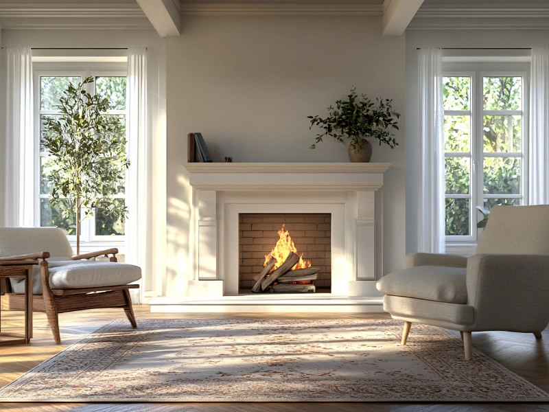 Bright and airy home interior with a classic fireplace, discussing chimney maintenance methods.