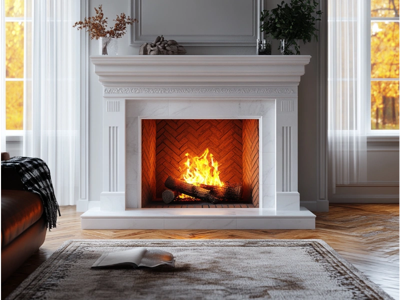 Classic fireplace with a roaring fire, exploring which type is the best for your home.