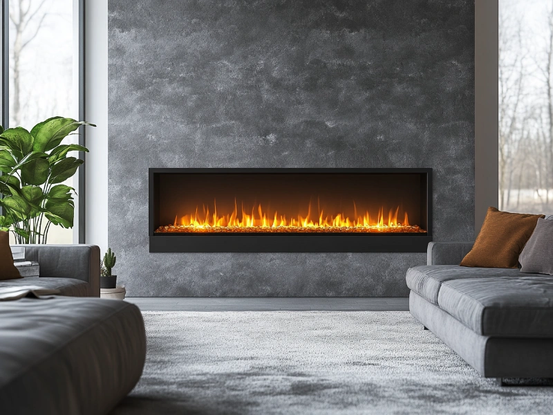 Linear direct vent fireplace in a contemporary home, highlighting its industry-preferred features.