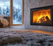 Cozy living room with a fireplace, exploring chimney-free options.