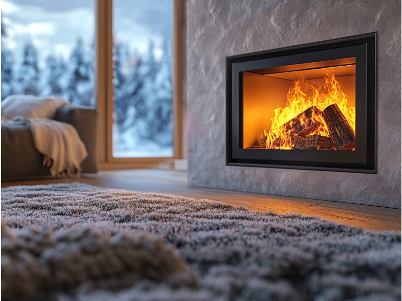 Cozy living room with a fireplace, exploring chimney-free options.