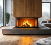 Modern living room with a central fireplace and visible chimney, highlighting their differences.