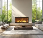 Traditional fireplace with a fireproof wall for optimal fireplace and home safety.